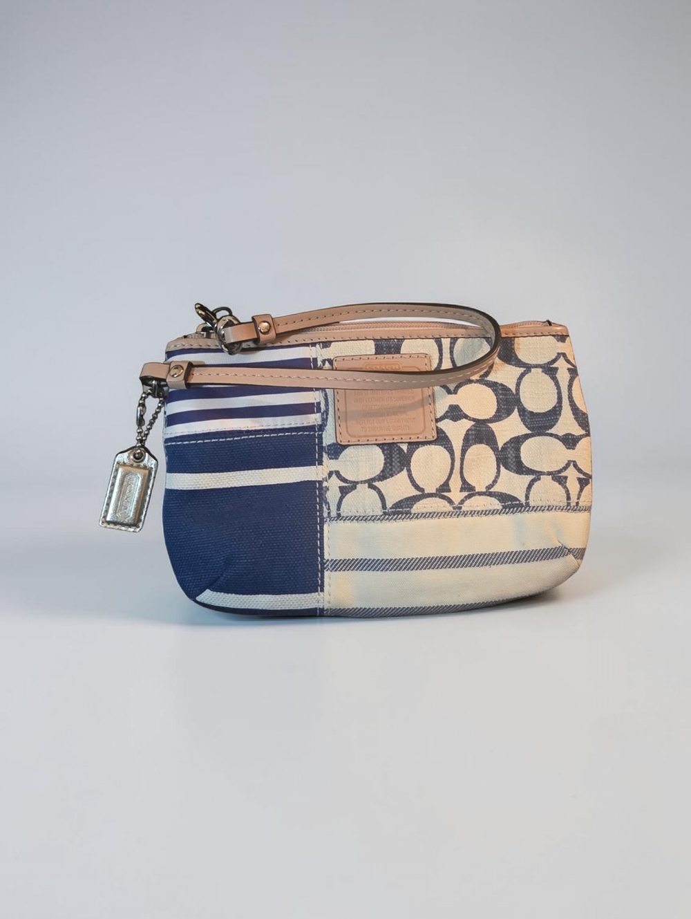 Coach Patchwork Signature Wristlet - Navy and Cream